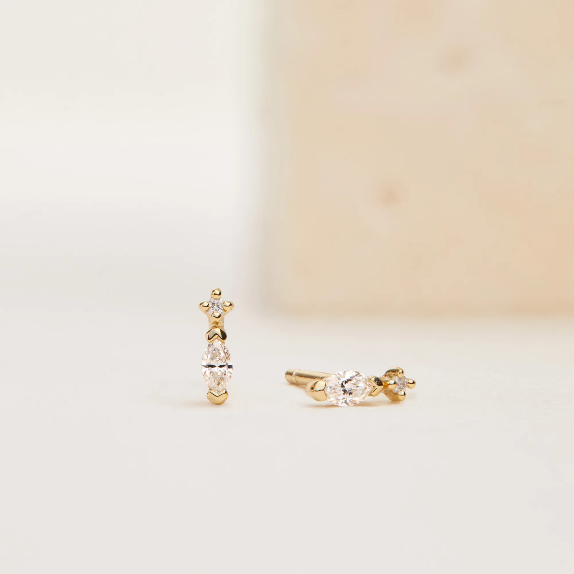 Gold Marquise Diamond Stud Earrings
