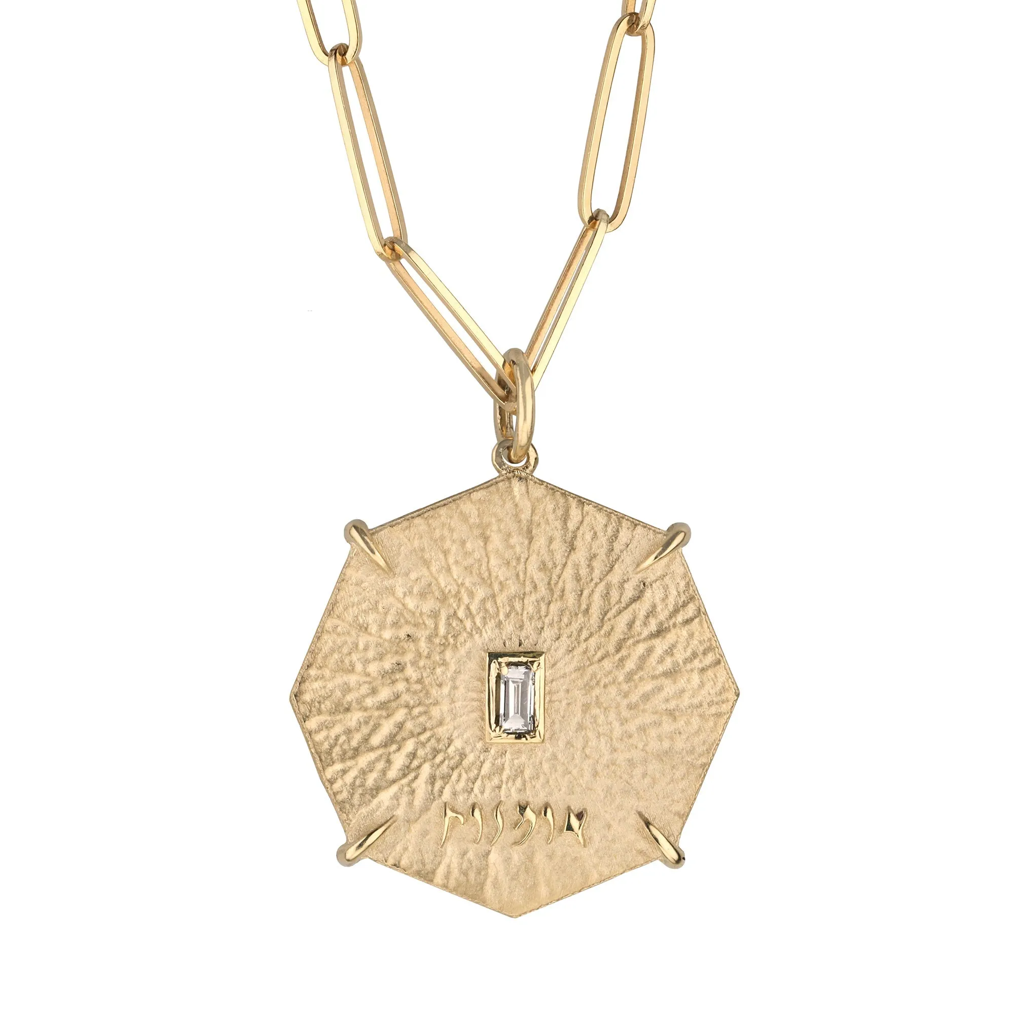 Gold Octagon "Art" Pendant with Baguette Diamond