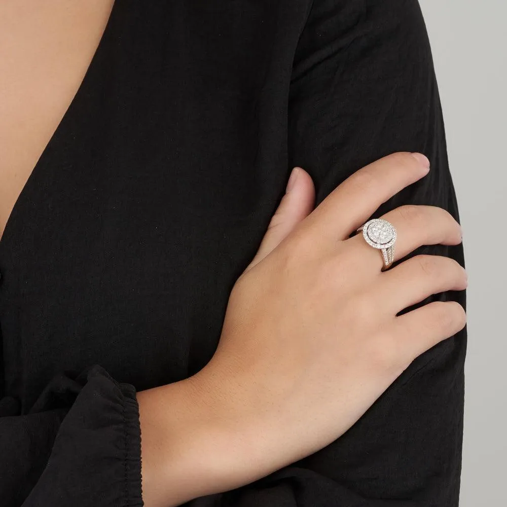 Halo Shape Diamond Dress Ring in 9ct Yellow Gold TGW 1.25ct