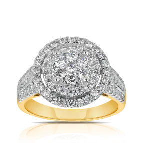 Halo Shape Diamond Dress Ring in 9ct Yellow Gold TGW 1.25ct