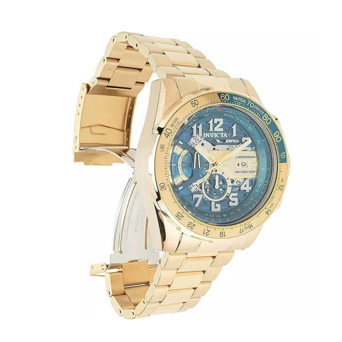 Invicta Men's Chronograph Watch - Aviator Quartz Yellow Gold Steel Bracelet | 36675