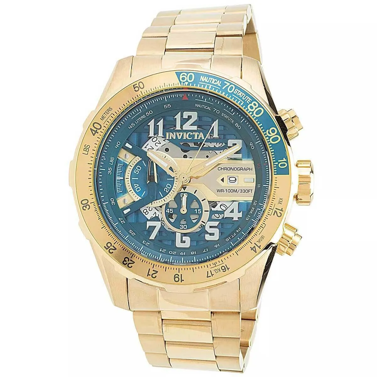 Invicta Men's Chronograph Watch - Aviator Quartz Yellow Gold Steel Bracelet | 36675