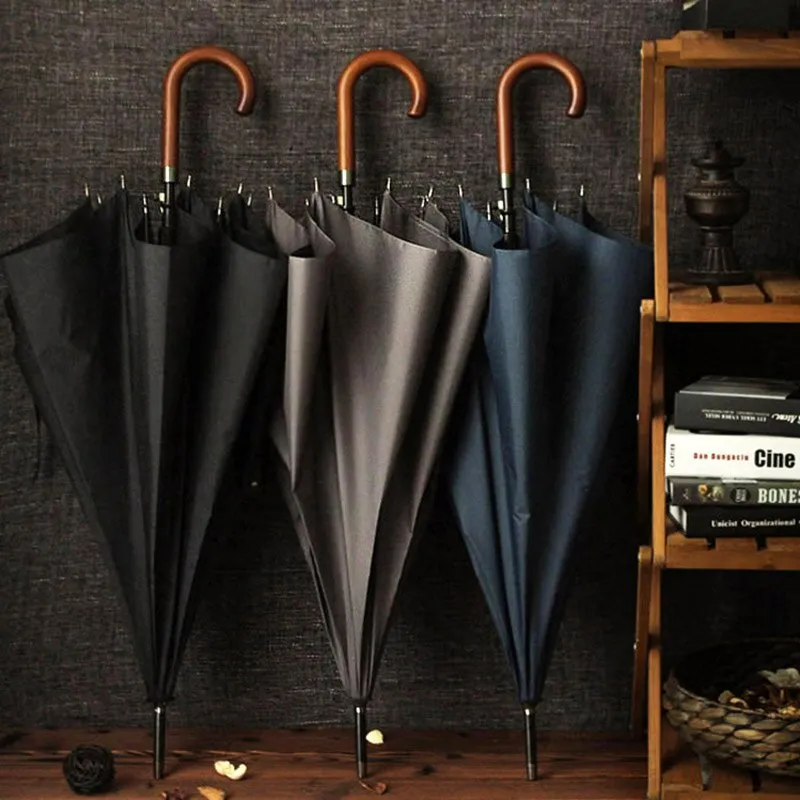 Japanese Long Umbrella 8K Windproof Wooden Handle Large Men Umbrellas Rain Classic Business Paraguas