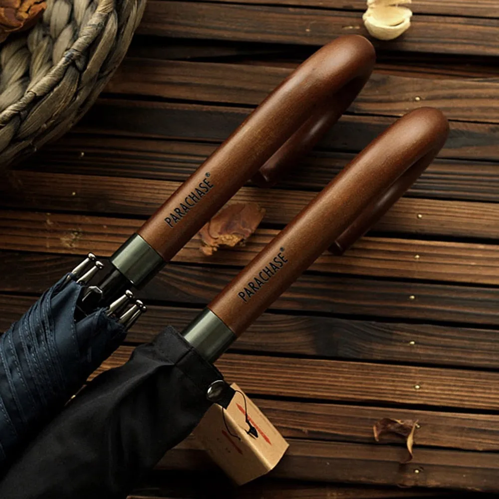 Japanese Long Umbrella 8K Windproof Wooden Handle Large Men Umbrellas Rain Classic Business Paraguas