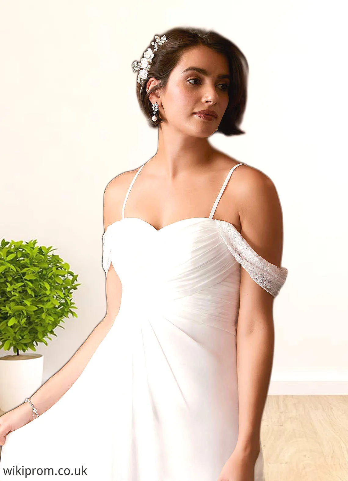 Kay A-Line Off the Shoulder Chiffon Floor-Length Dress Diamond White SWKP0022768