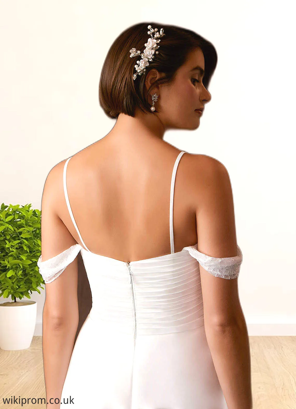 Kay A-Line Off the Shoulder Chiffon Floor-Length Dress Diamond White SWKP0022768