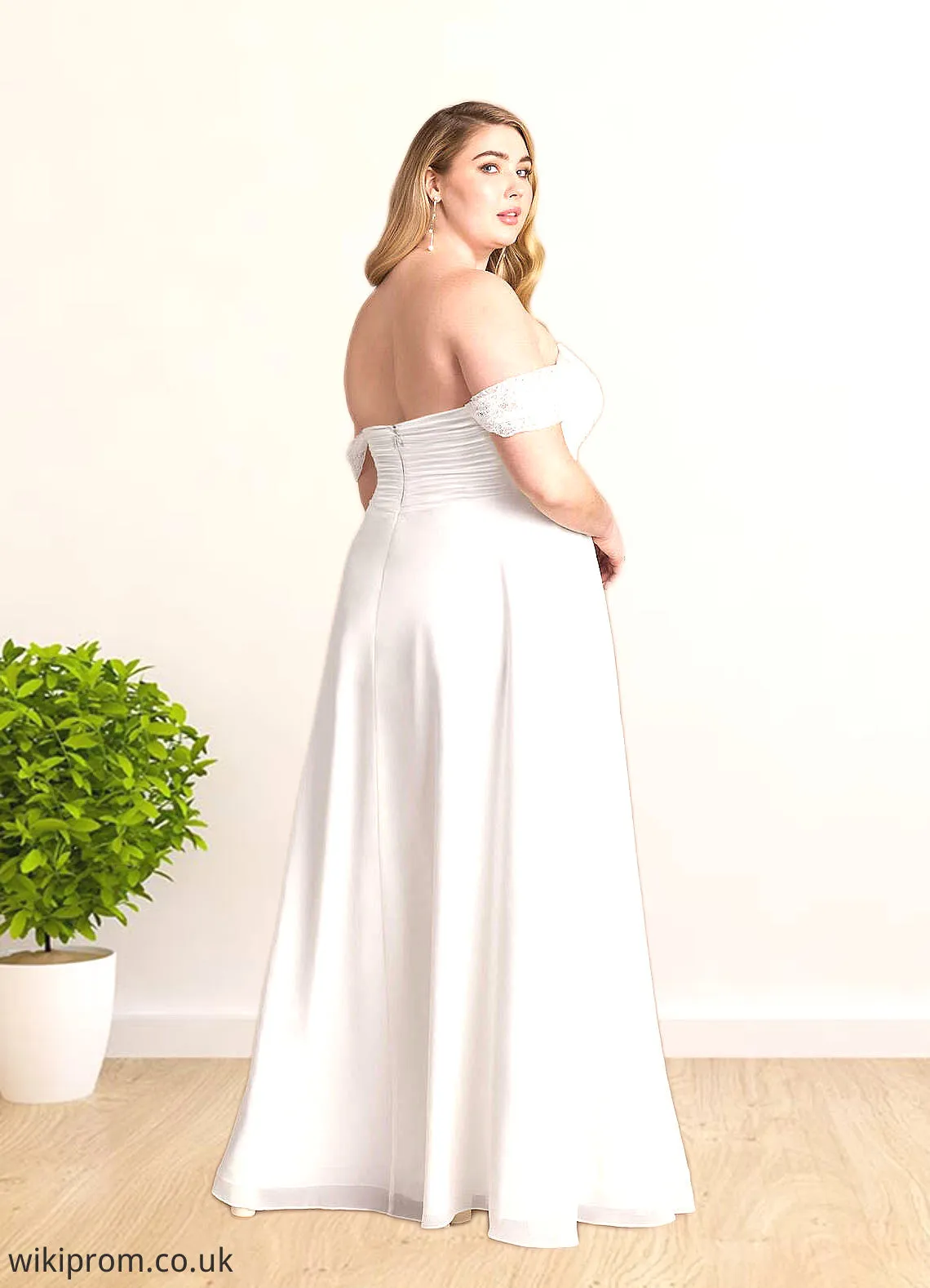 Kay A-Line Off the Shoulder Chiffon Floor-Length Dress Diamond White SWKP0022768