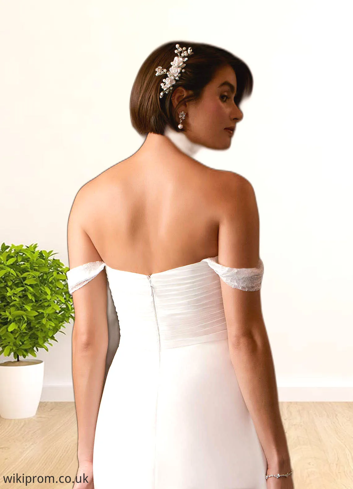 Kay A-Line Off the Shoulder Chiffon Floor-Length Dress Diamond White SWKP0022768