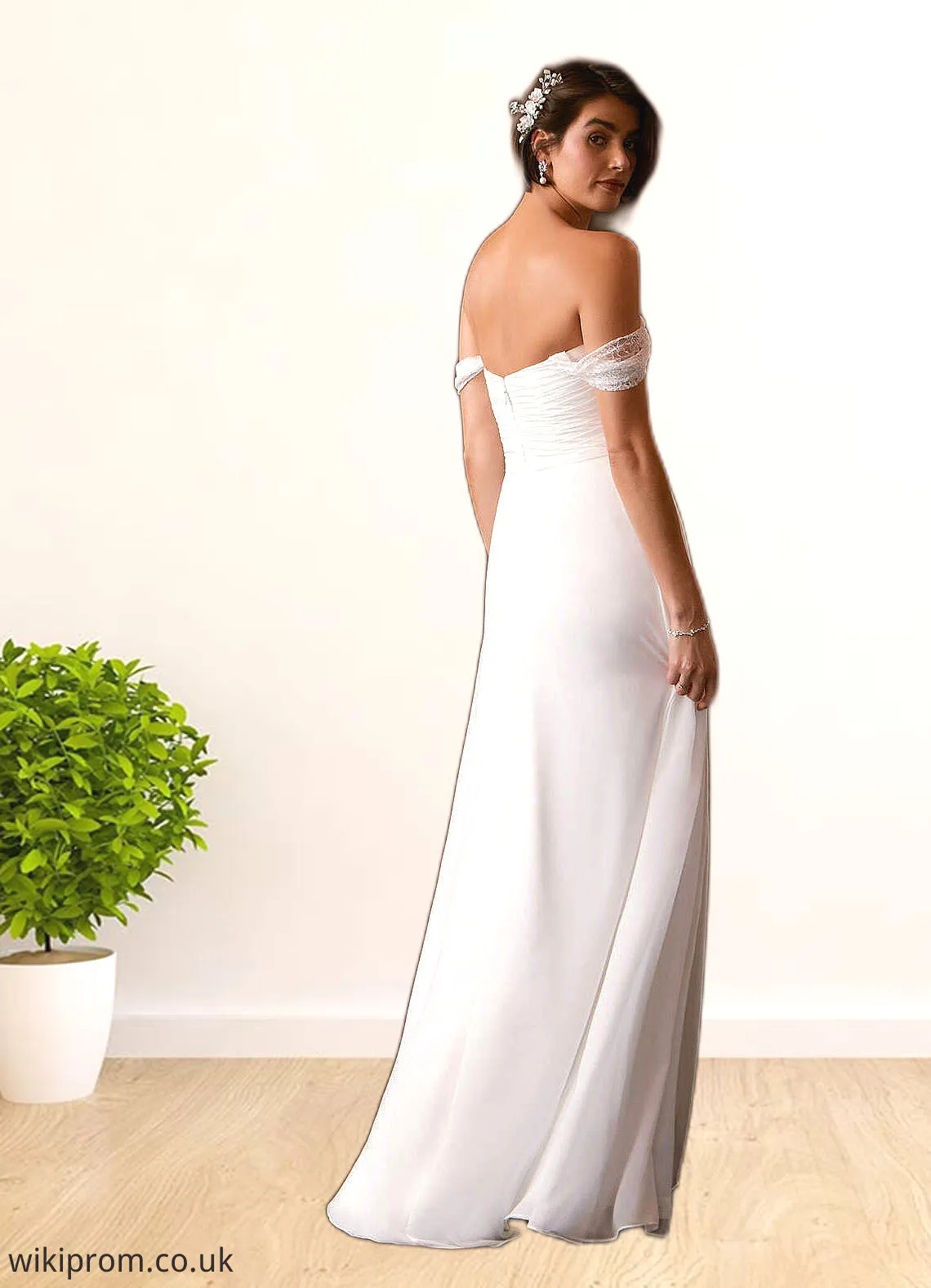 Kay A-Line Off the Shoulder Chiffon Floor-Length Dress Diamond White SWKP0022768