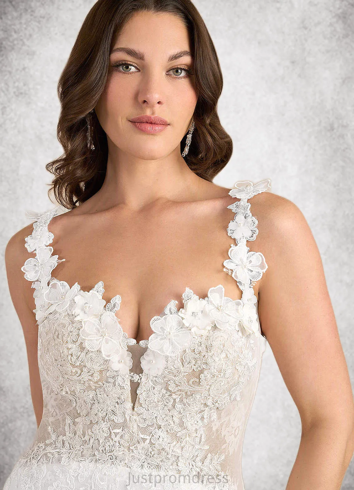 Kimberly Mermaid Lace Tulle Chapel Train Dress Diamond White/Nude HHP0022801
