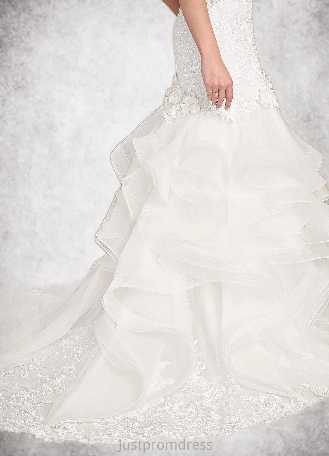 Kimberly Mermaid Lace Tulle Chapel Train Dress Diamond White/Nude HHP0022801