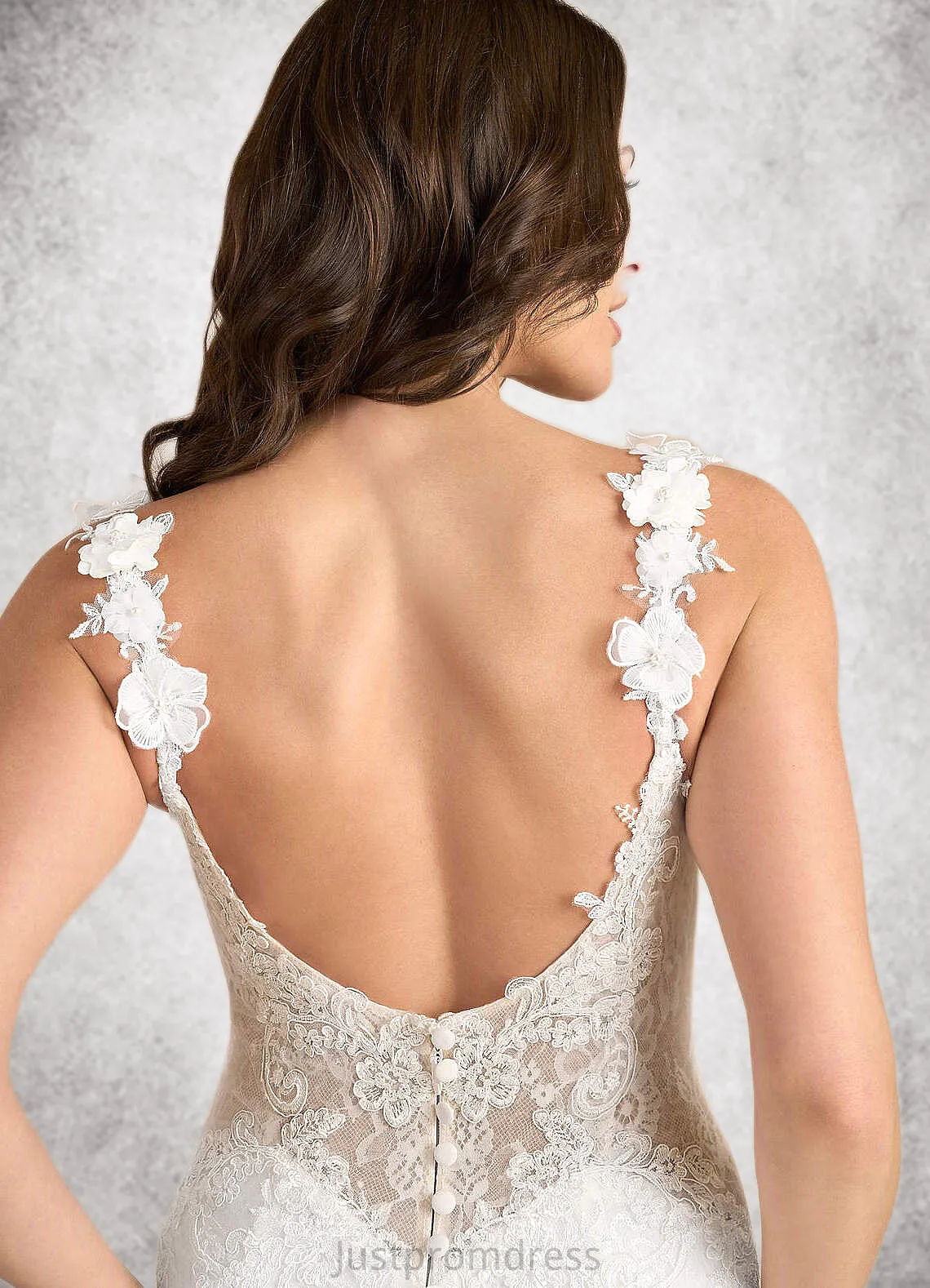 Kimberly Mermaid Lace Tulle Chapel Train Dress Diamond White/Nude HHP0022801