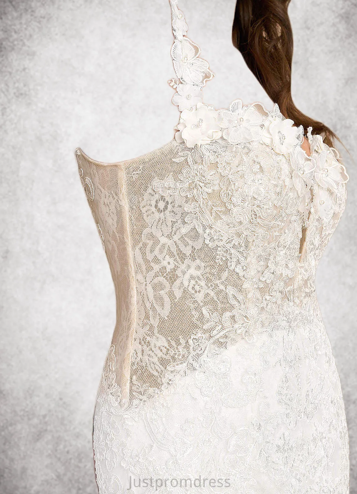 Kimberly Mermaid Lace Tulle Chapel Train Dress Diamond White/Nude HHP0022801