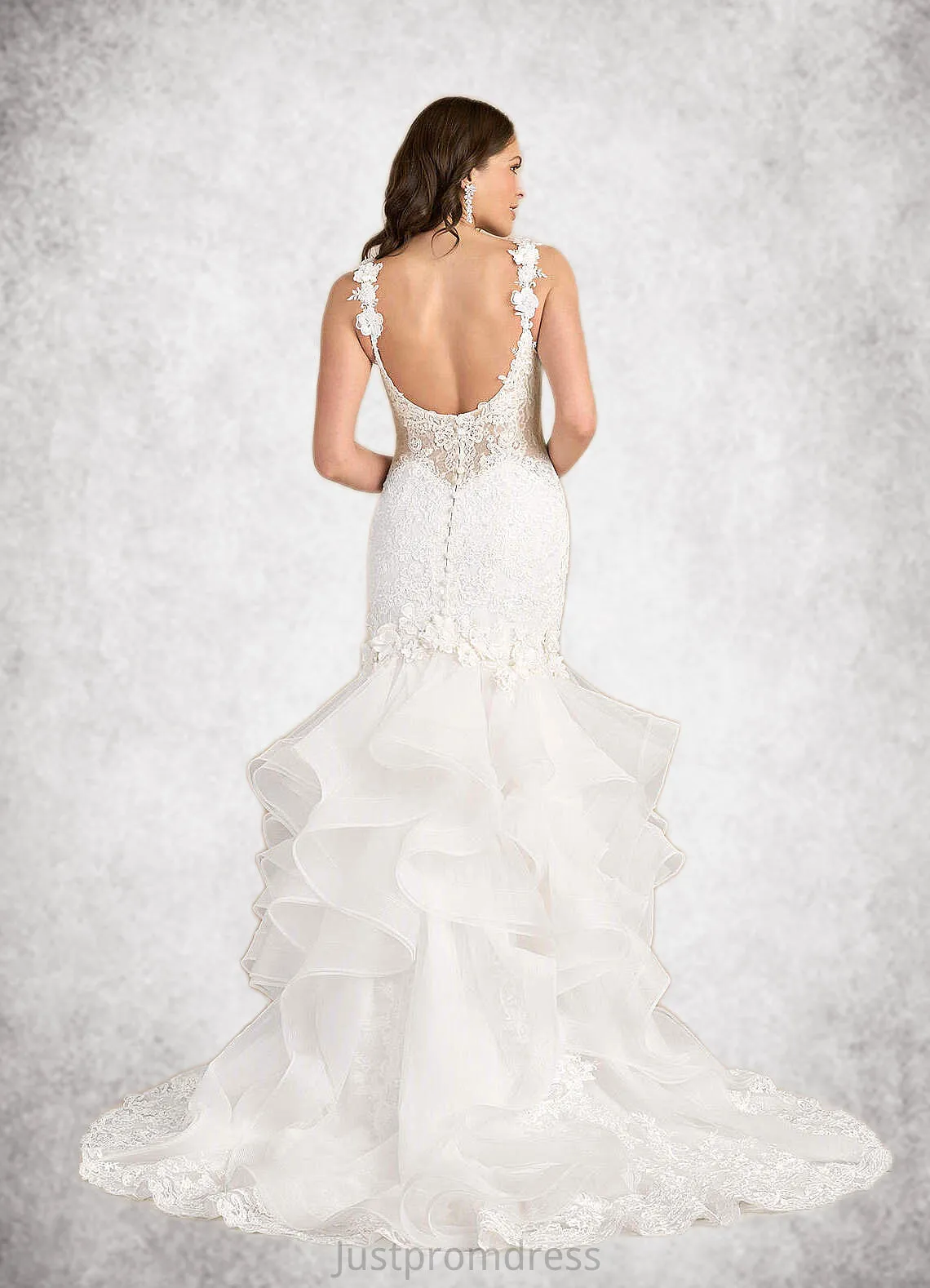 Kimberly Mermaid Lace Tulle Chapel Train Dress Diamond White/Nude HHP0022801