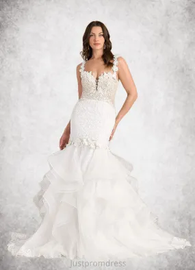 Kimberly Mermaid Lace Tulle Chapel Train Dress Diamond White/Nude HHP0022801