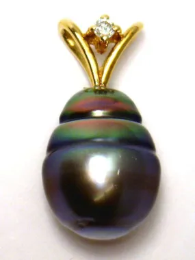 Ladies' 18kt yellow gold black Tahitian pearl pendant
