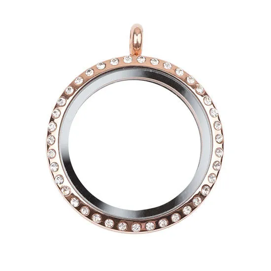 Large Rose Gold Locket With Crystals