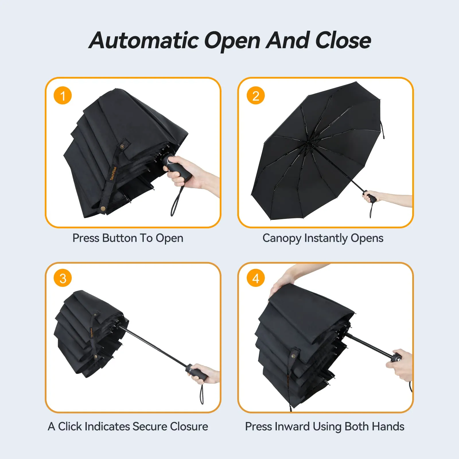 Large Windproof Umbrella, TechRise Wind Resistant Compact Travel Folding Umbrellas,  10 Ribs golf umbrella