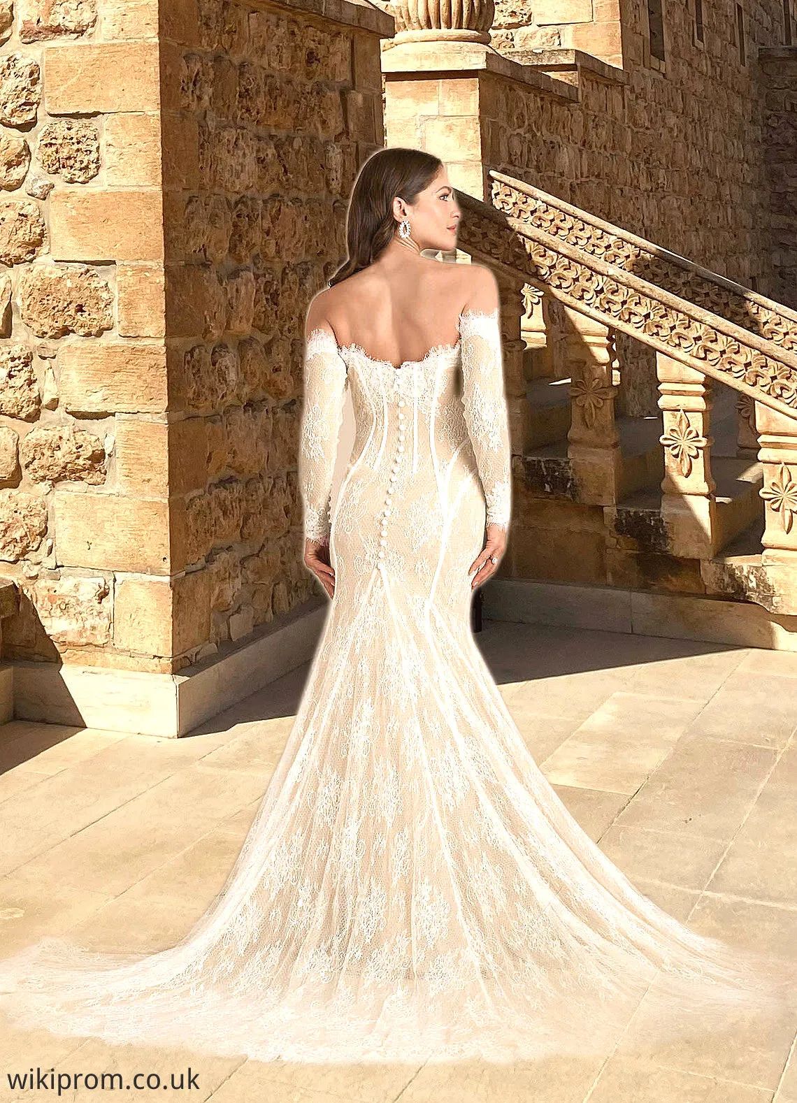 Laylah Mermaid Off the Shoulder Tulle Chapel Train Dress Diamond White/Champagne SWKP0022793