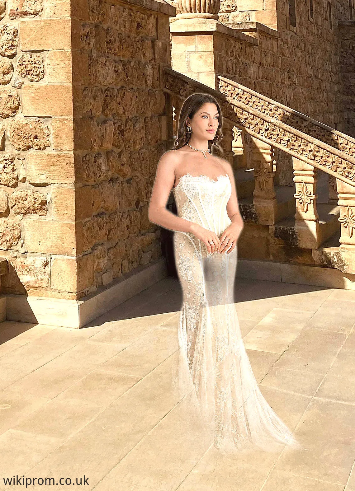 Laylah Mermaid Off the Shoulder Tulle Chapel Train Dress Diamond White/Champagne SWKP0022793