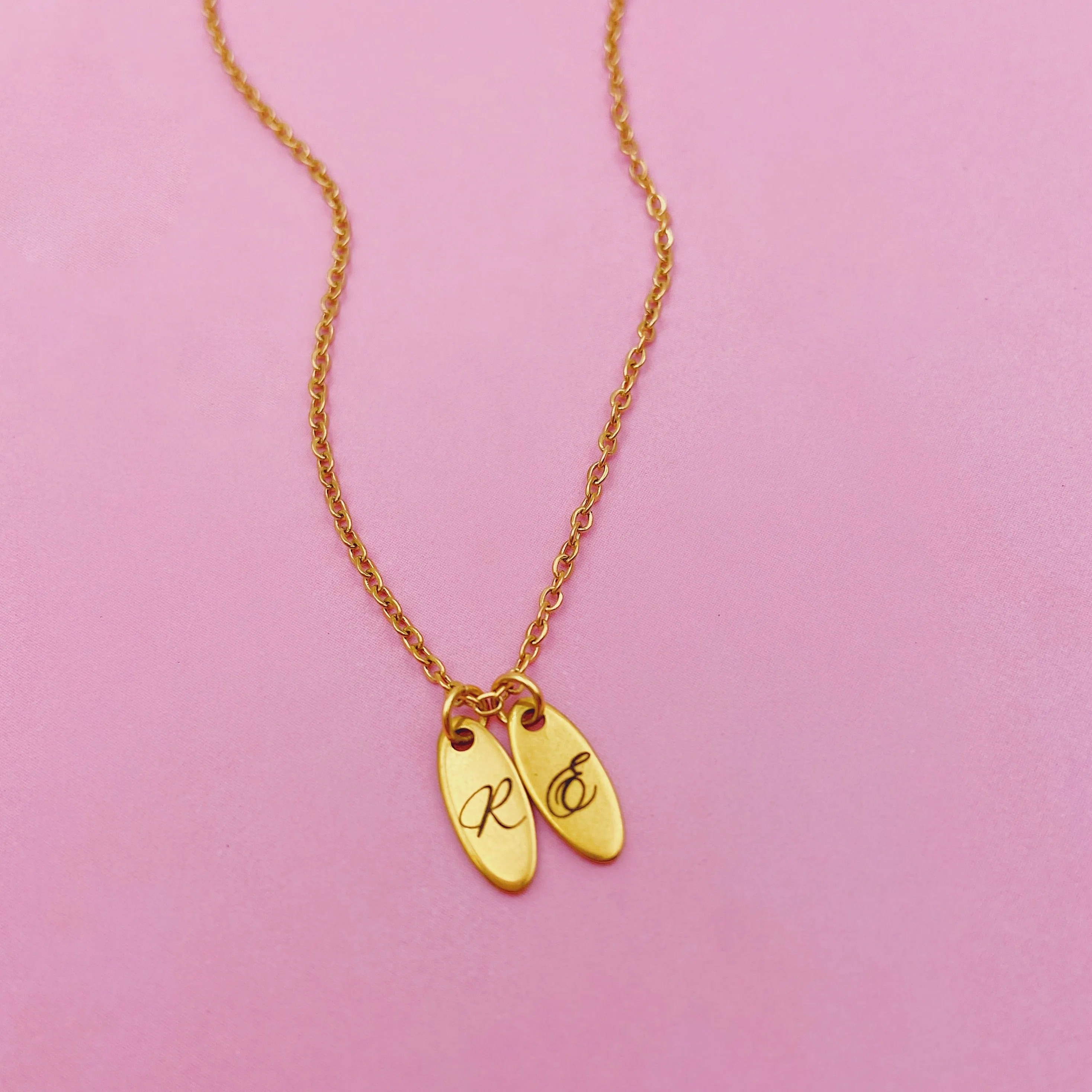 Lazer Engraved Double Oval Gold Filled Necklace