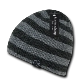 London Striped Knit Beanie, Double Lined Knit Cap - H001