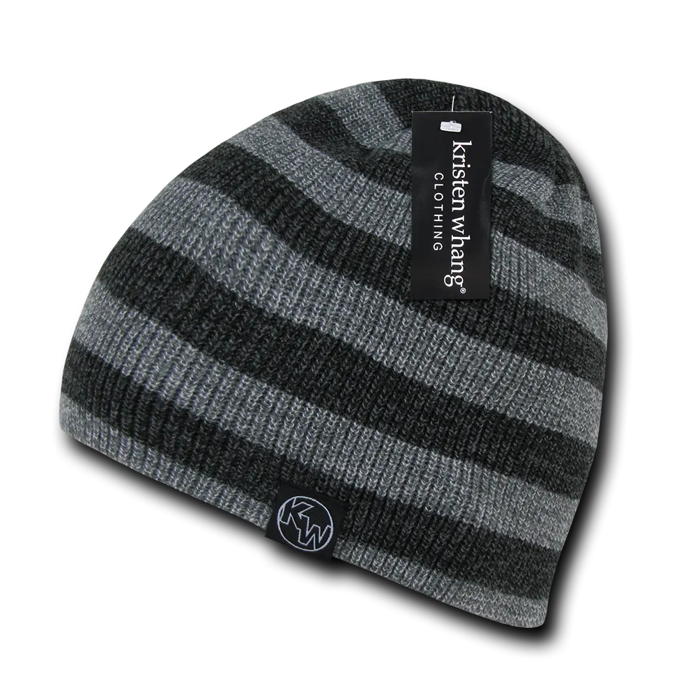 London Striped Knit Beanie, Double Lined Knit Cap - H001