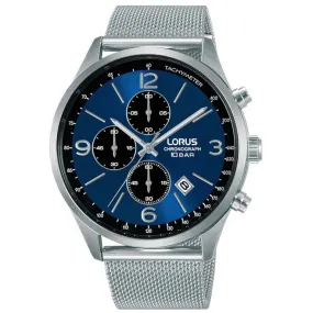 Lorus Men's Chronograph Watch with Stainless Steel Mesh Band & Blue Dial RM315HX9