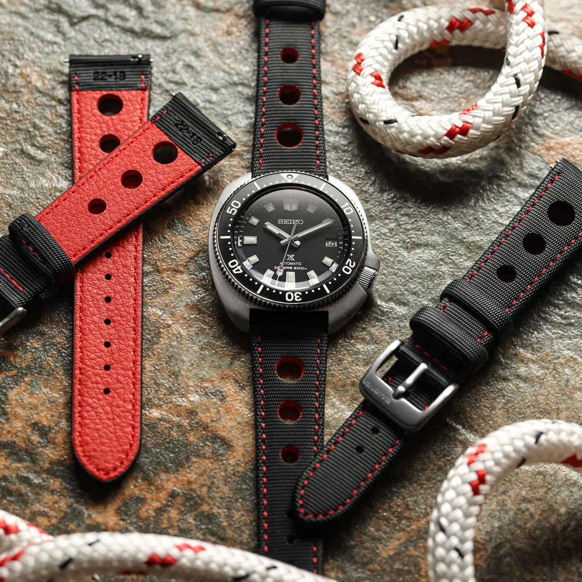 Mayday Anchor Sailcloth Divers Watch Strap - Crimson