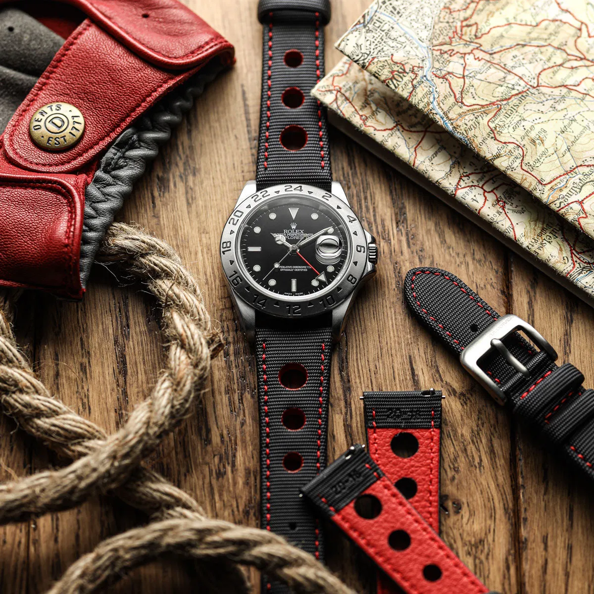 Mayday Anchor Sailcloth Divers Watch Strap - Crimson