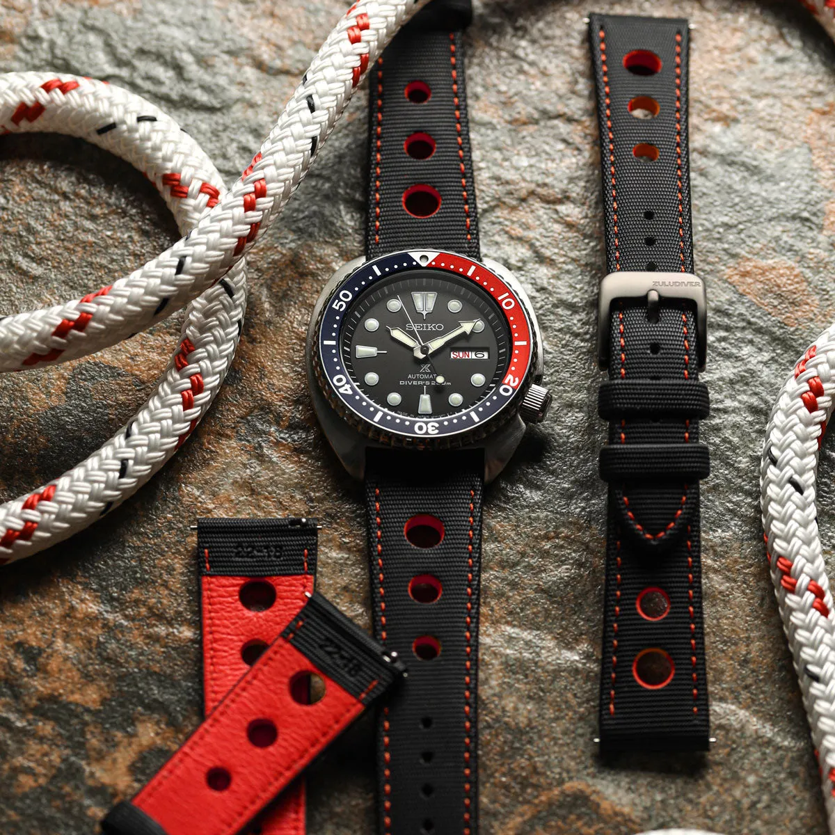 Mayday Anchor Sailcloth Divers Watch Strap - Crimson