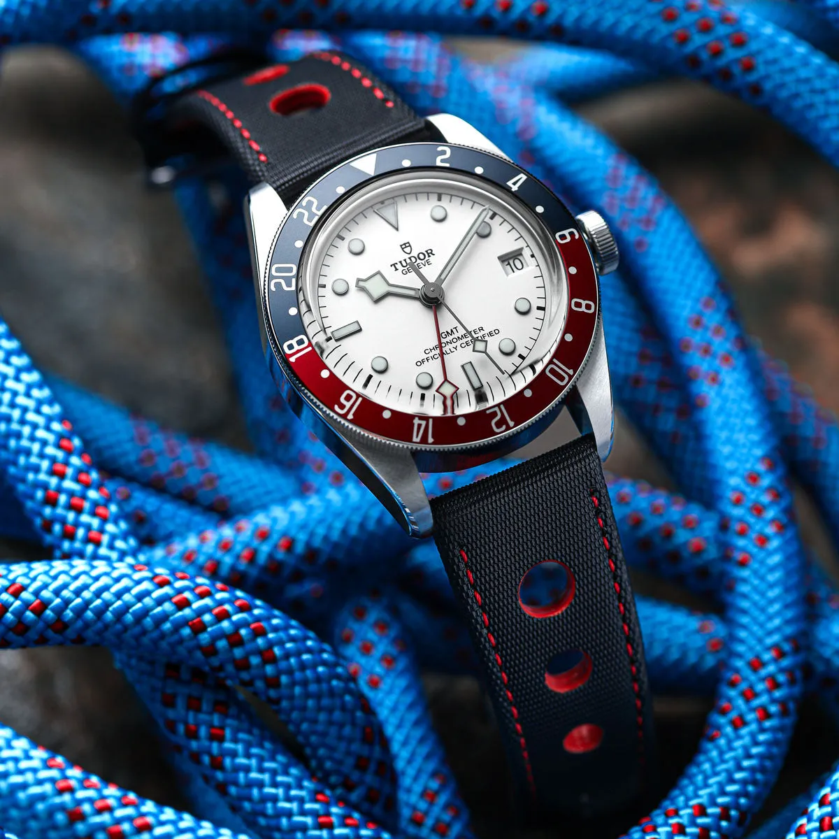 Mayday Anchor Sailcloth Divers Watch Strap - Crimson