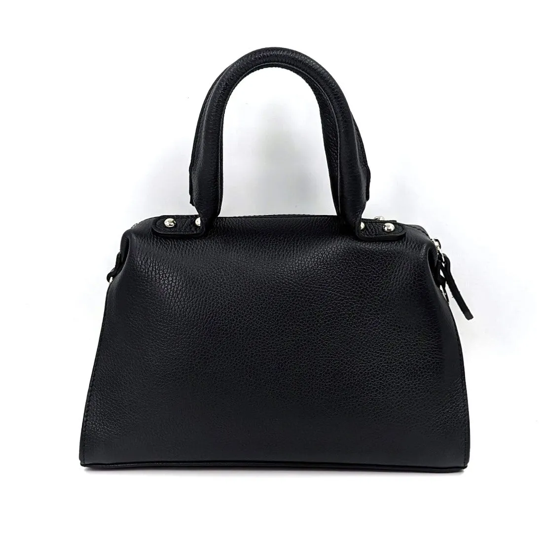 Medium size smart plain leather handbag with comfy handle