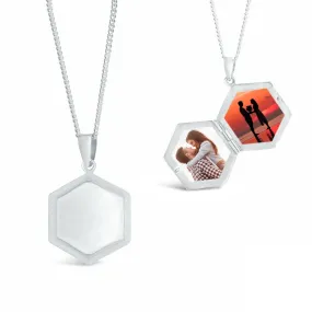 Men's Hexagon Locket Necklace Silver   Photos