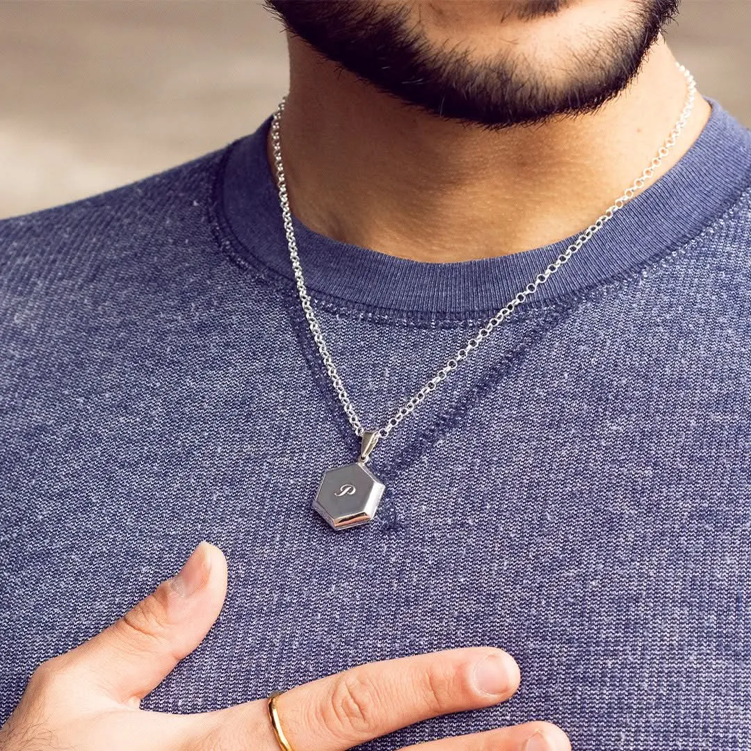 Men's Hexagon Locket Necklace Silver   Photos