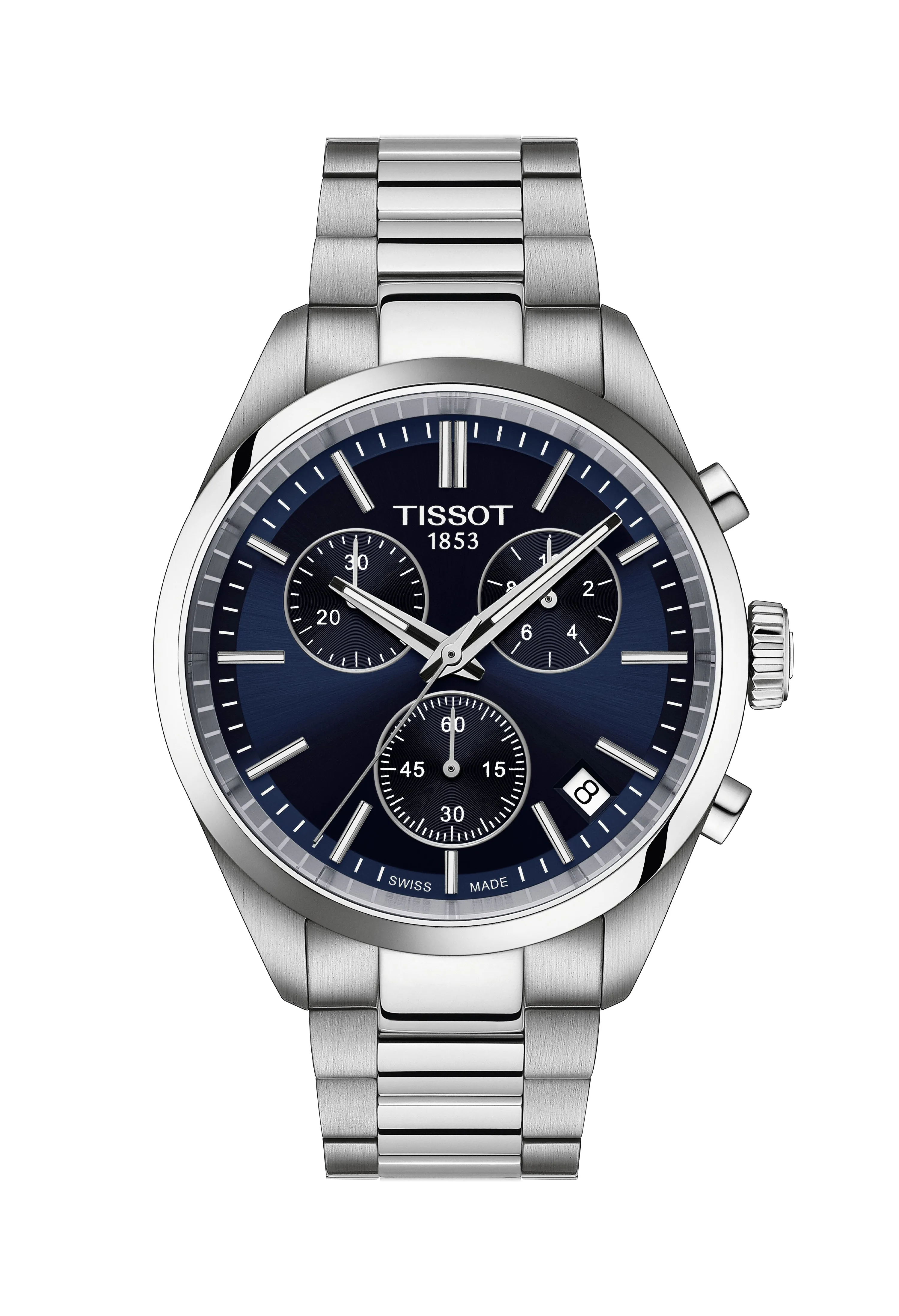 Mens Tissot PR100 Blue Chronograph Dial Bracelet Watch Stainless Steel
