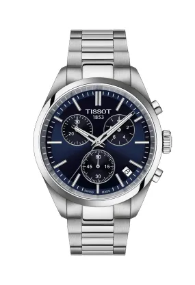 Mens Tissot PR100 Blue Chronograph Dial Bracelet Watch Stainless Steel