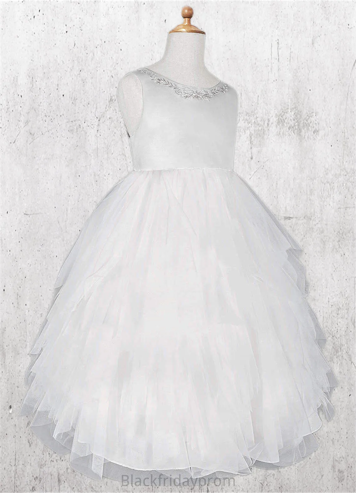 Micah Ball-Gown Embroidered Tulle Knee-Length Dress Diamond White BF2P0022808