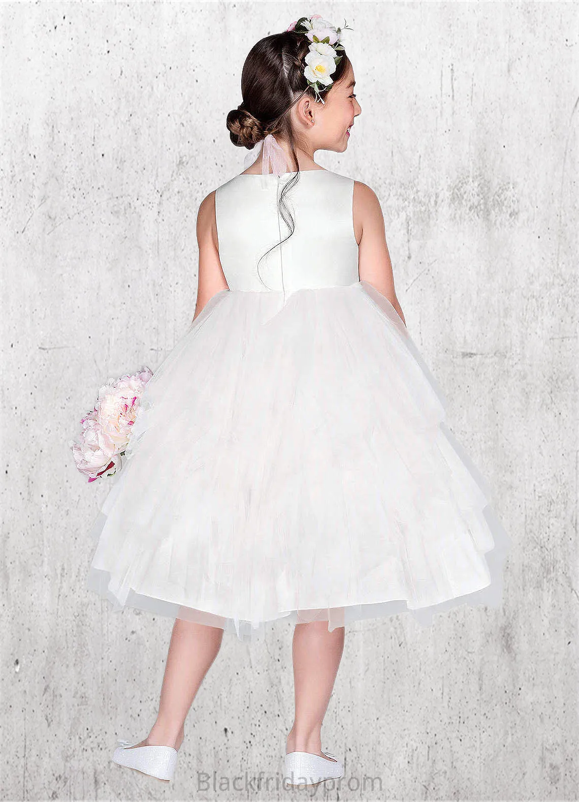 Micah Ball-Gown Embroidered Tulle Knee-Length Dress Diamond White BF2P0022808
