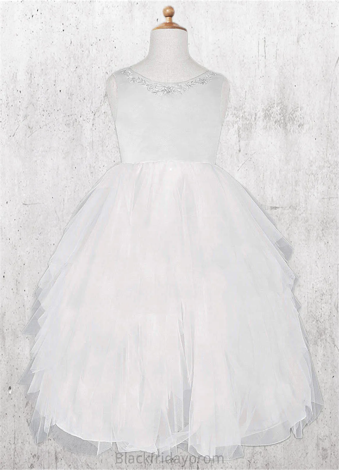 Micah Ball-Gown Embroidered Tulle Knee-Length Dress Diamond White BF2P0022808