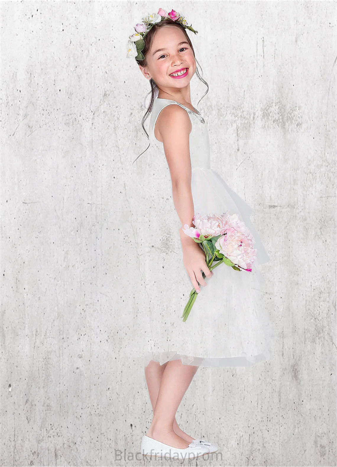 Micah Ball-Gown Embroidered Tulle Knee-Length Dress Diamond White BF2P0022808