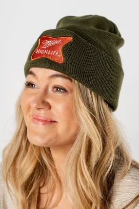 Miller high life cuffed knit beanie olive