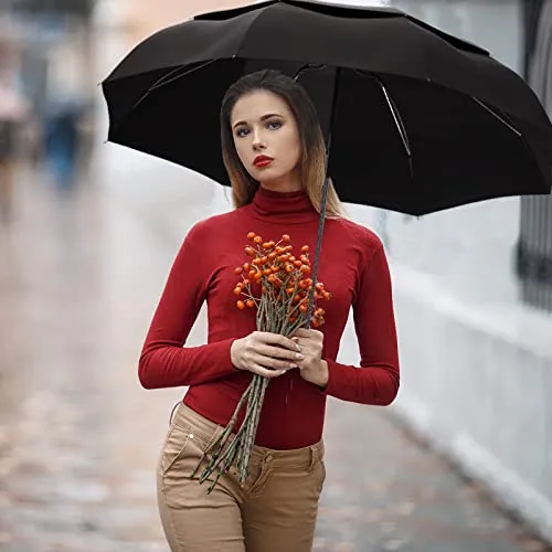 MOM Selected Windproof Travel Umbrella,Portable Umbrella with one Button for Auto Open and Close, Folding Umbrella with Inverted Design & Anti-bounce Closing Umbrella, Double Vented Canopy for Men &