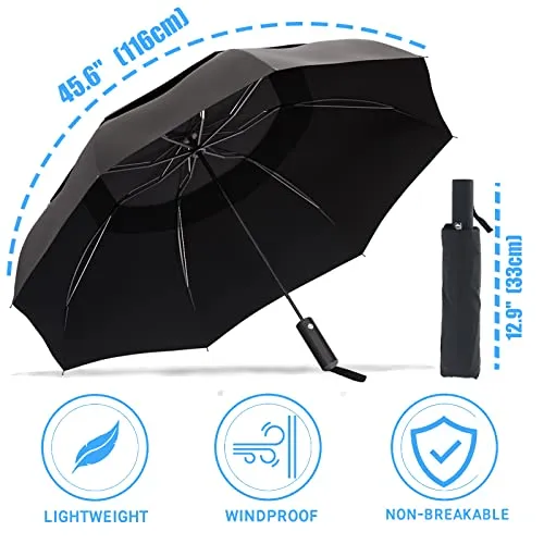 MOM Selected Windproof Travel Umbrella,Portable Umbrella with one Button for Auto Open and Close, Folding Umbrella with Inverted Design & Anti-bounce Closing Umbrella, Double Vented Canopy for Men &