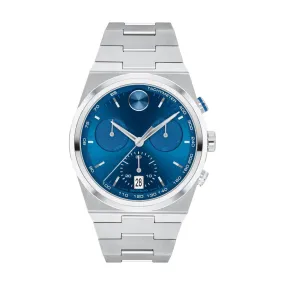 Movado BOLD Quest 42MM Blue Chronograph Stainless Steel Watch. 3601199