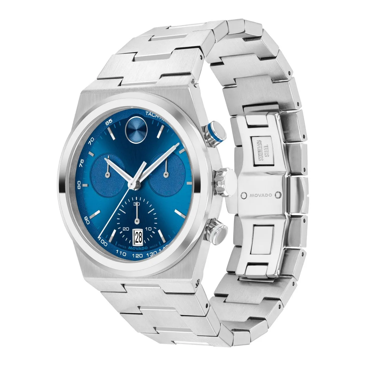 Movado BOLD Quest 42MM Blue Chronograph Stainless Steel Watch. 3601199