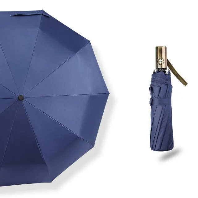 MUERHUA New Luxury Automatic Three Folding Male Commercial Compact Large Strong Frame Windproof Umbrellas Business 10K Parasol