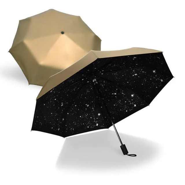 New Style Starry Sky Black Coating Windproof Anti UV Sun/Rain Triple Folding Umbrella