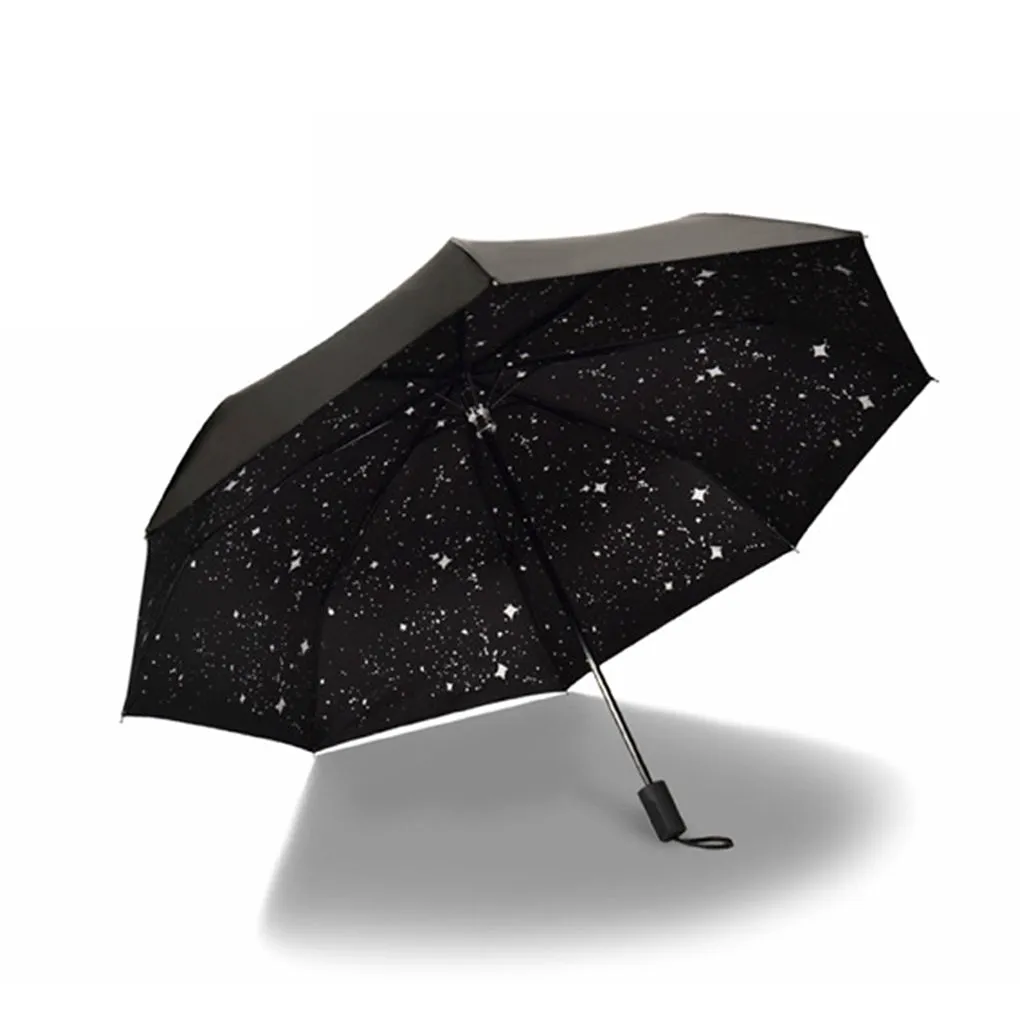 New Style Starry Sky Black Coating Windproof Anti UV Sun/Rain Triple Folding Umbrella
