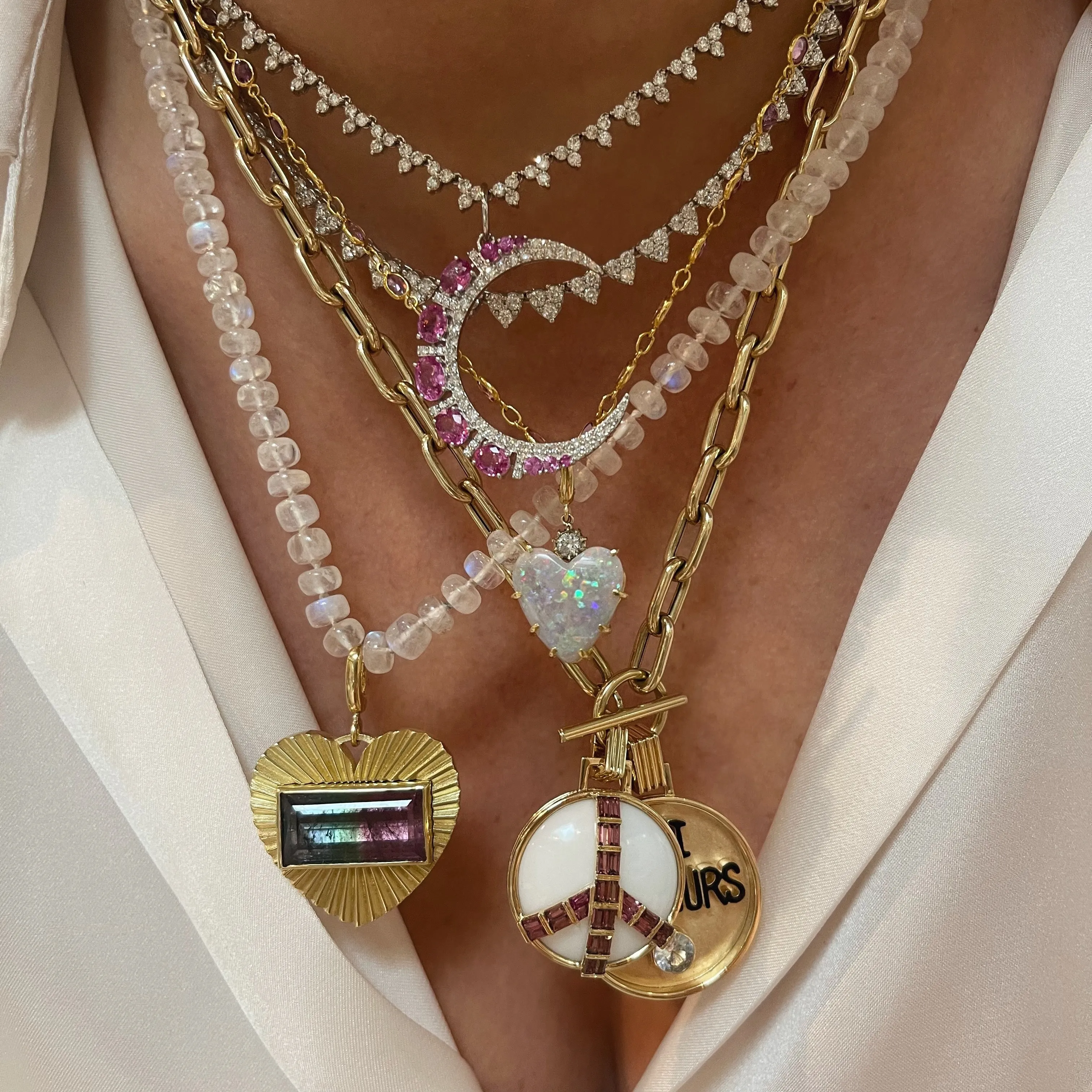 Opal Heart & Diamond Accent Charm